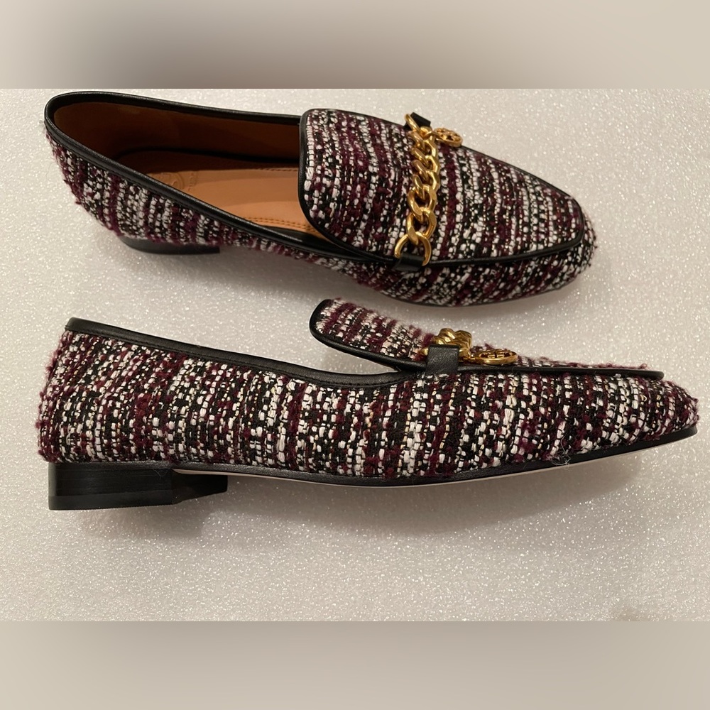 TORY BURCH MINI BENTON 20MM Gold Charm  LOAFERS TWEED Sz 6 MSRP $398. - Picture 2 of 14